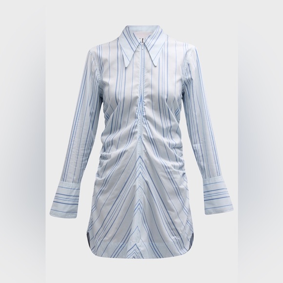 GANNI Striped Twill Fitted Zip-Front Tunic Dress - Picture 2 of 9